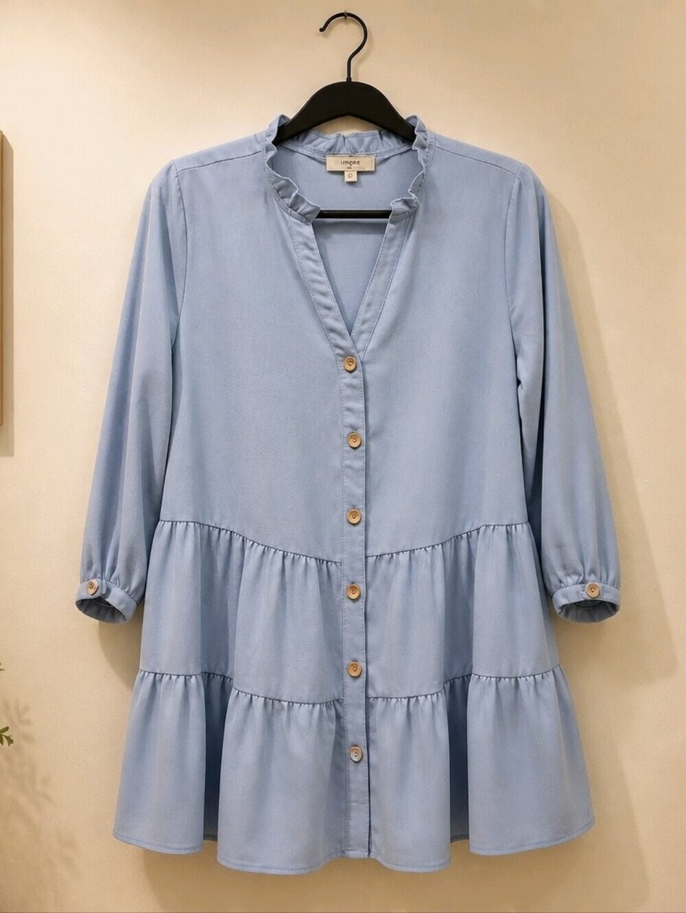 ENTRO Light Blue Tiered Button-Front Tunic/Dress Sz Large